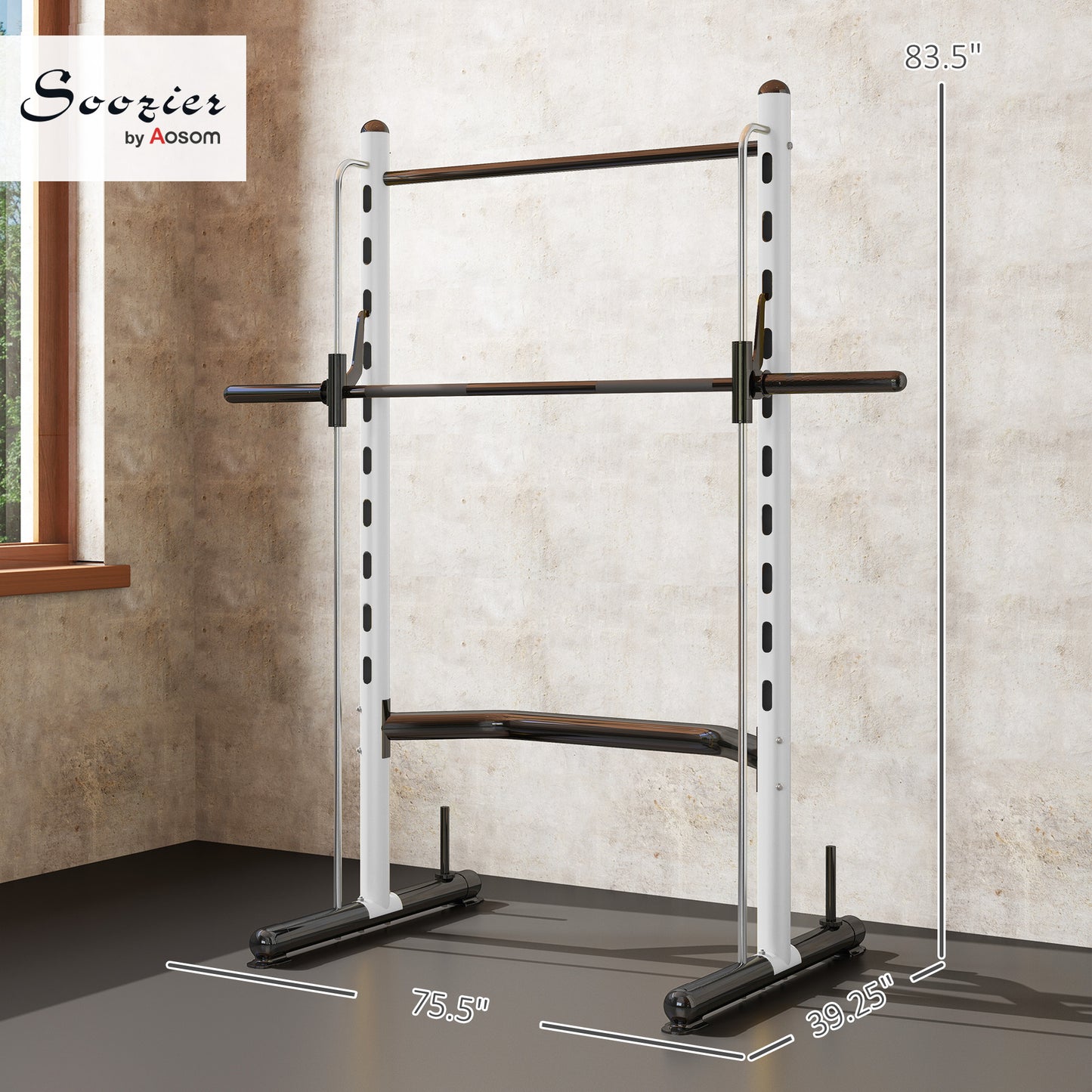 Squat Rack With Pull Up Bar And Barbell Bar Adjustable Bench Press Multi-Function Weight Lifting Half Rack, White