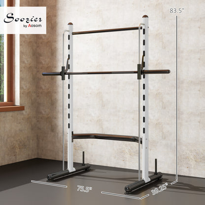 Squat Rack With Pull Up Bar And Barbell Bar Adjustable Bench Press Multi-Function Weight Lifting Half Rack, White