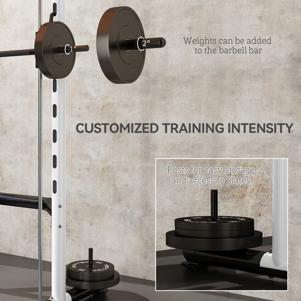 Squat Rack With Pull Up Bar And Barbell Bar Adjustable Bench Press Multi-Function Weight Lifting Half Rack, White