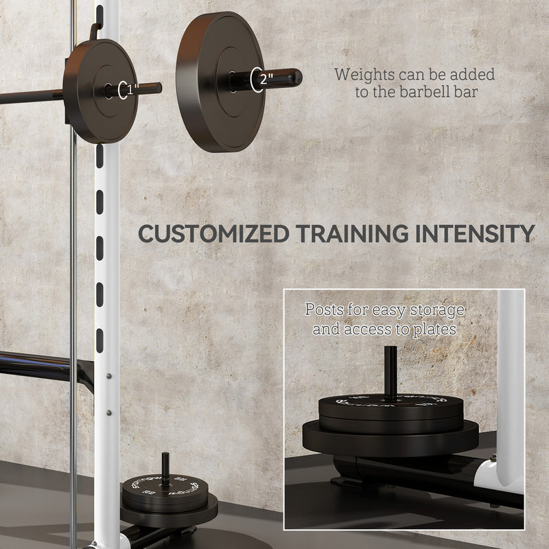 Squat Rack With Pull Up Bar And Barbell Bar Adjustable Bench Press Multi-Function Weight Lifting Half Rack, White